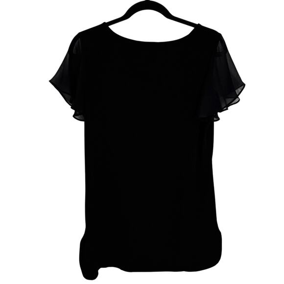 Susan Graver Chiffon Flutter Sleeve Top Size XS Black Slinky Knit Roundneck - Picture 10 of 11